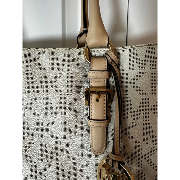 Women\'s Michael Kors White & Beige Monogram Tote Bag, One Size